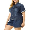 thumbnail image 4 of MODA NOVA Juniors Plus Size Fall Button Down Crop Jean Trucker Denim Jacket 4X Navy Blue, 4 of 6