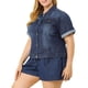 thumbnail image 4 of Chaqueta de mezclilla de manga corta con botones para mujer de tallas grandes Agnes Orinda en azul marino, 4 of 7