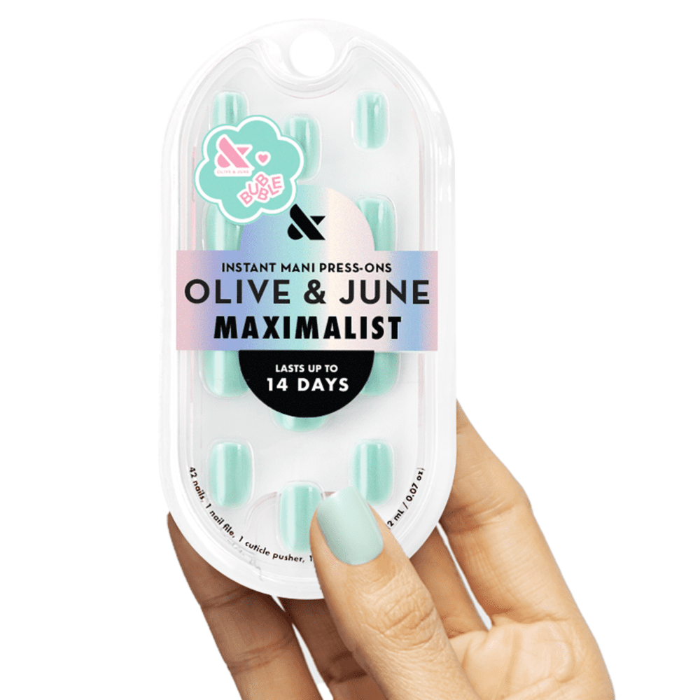 Olive & June + Bubble Instant Mani Extra Short Squoval Press-on Nails, Slam Dunk Chrome, 42 Pieces