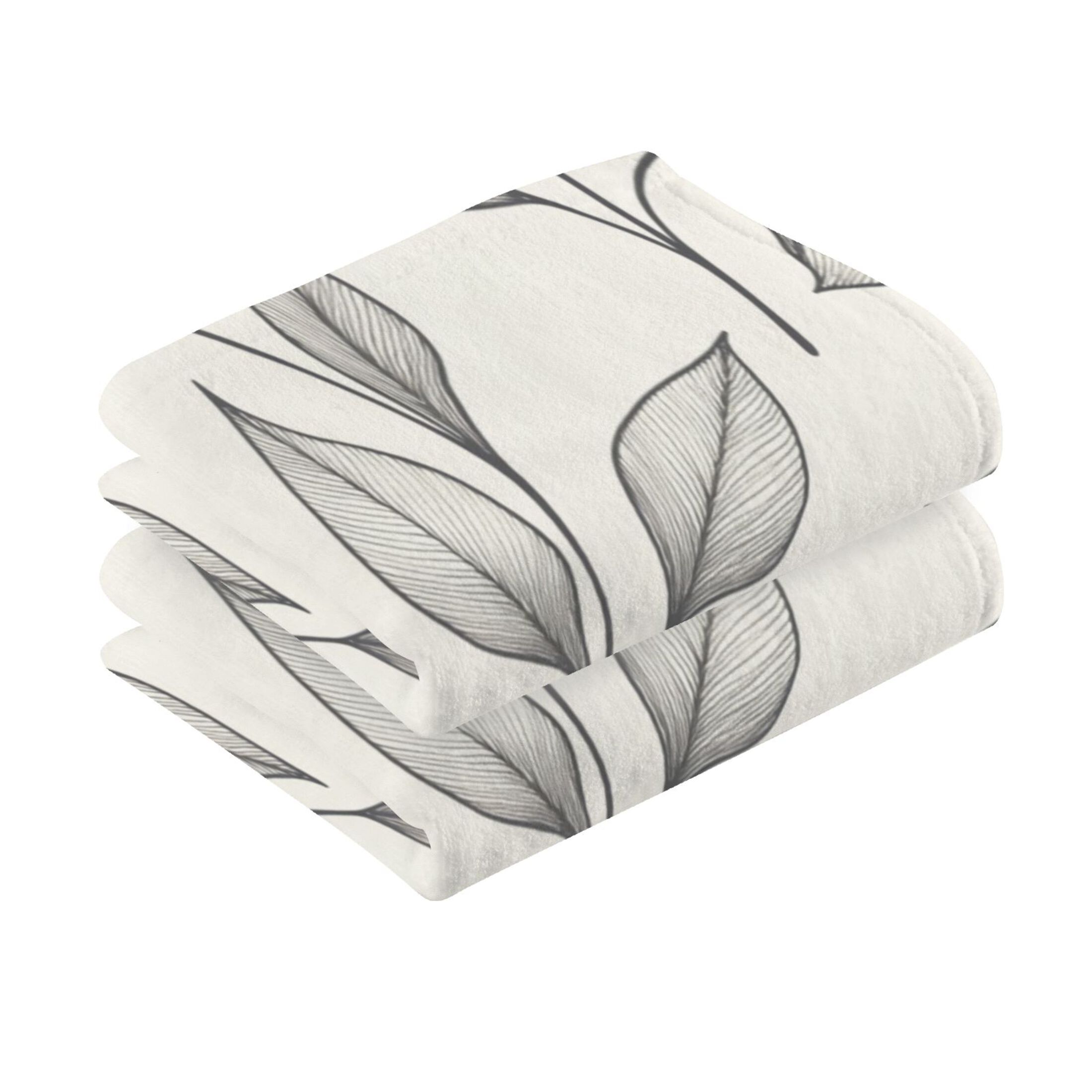 Cotton Towel Two-Piece 16x28 Inch One Sizex2 Face Towel Set Towel Set Cotton Hand Bath Towel Bathroom Beach Pretty Grey Leaves