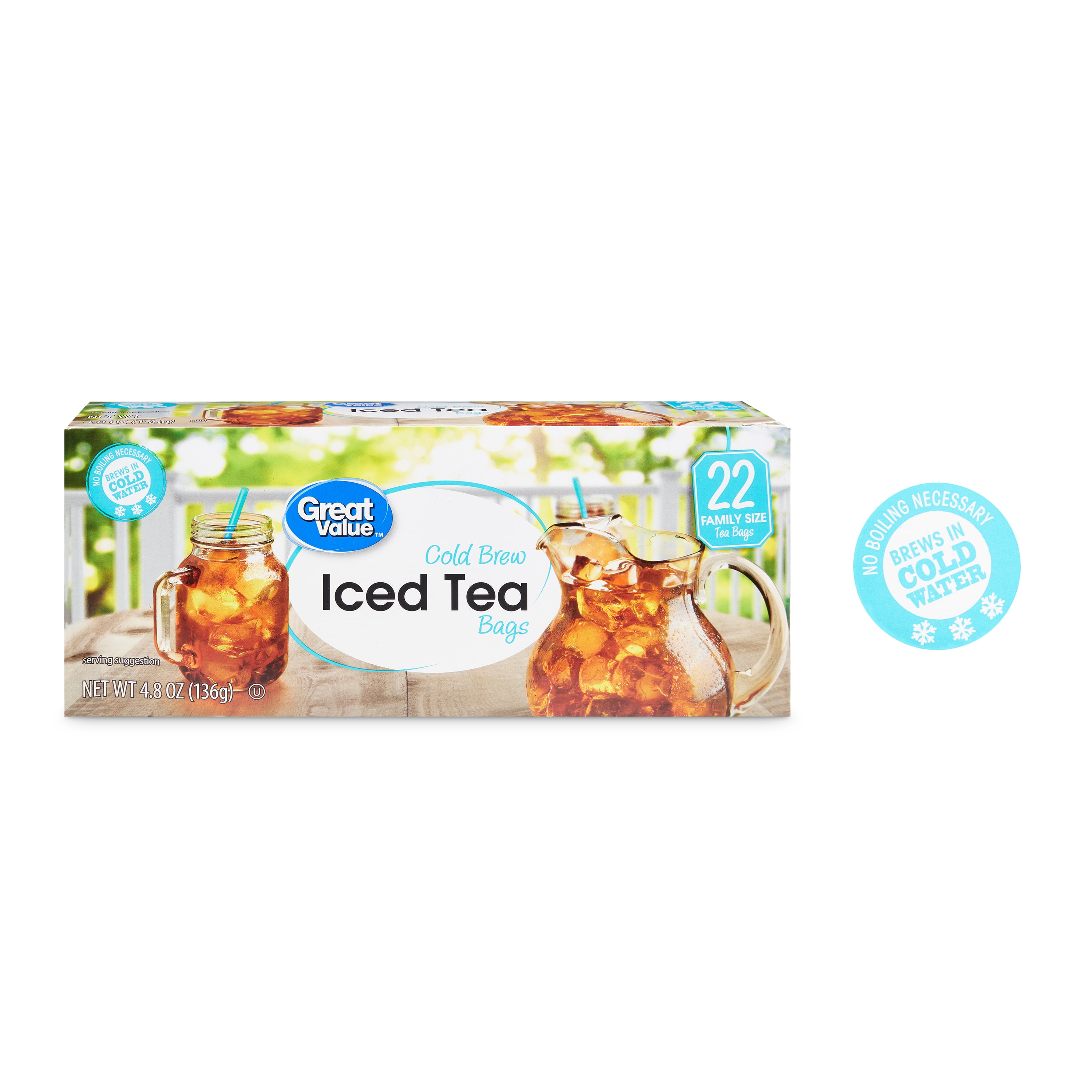 Great Value Cold Brew Black Iced Tea Bags, 22 Ct