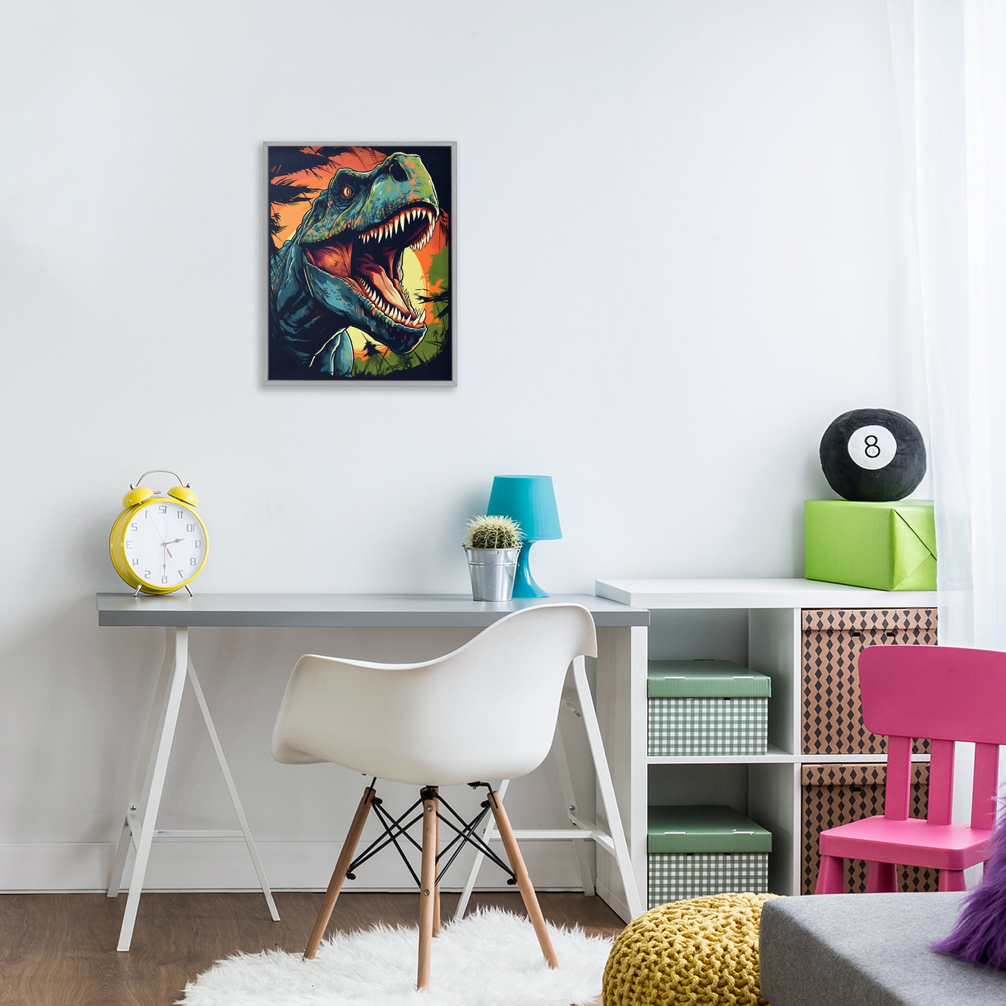 Stupell Industries Dino Roar at Sunset Gray Framed Giclee Art, design by Creative Studio