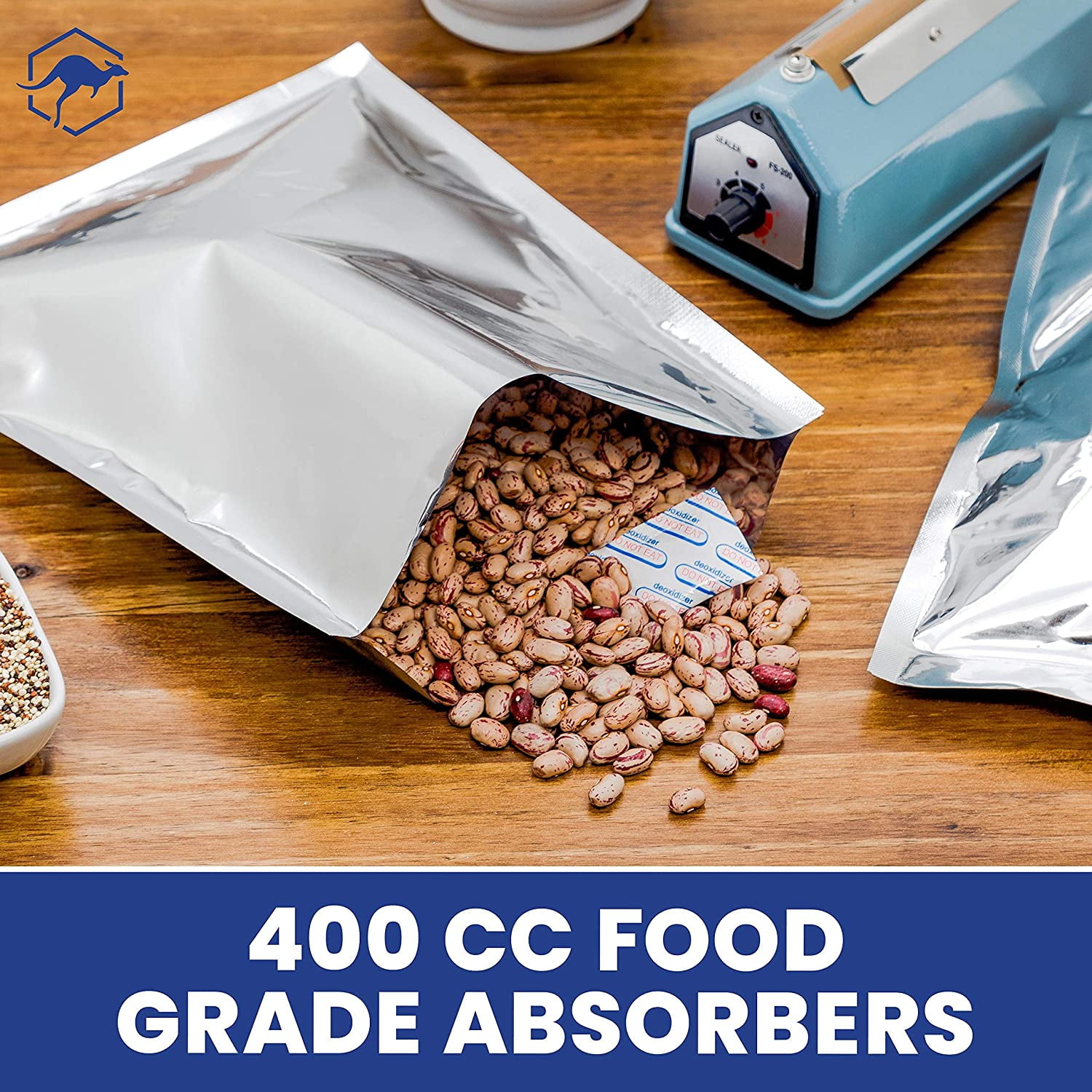 100 Wallaby 400cc Oxygen Absorbers - Vacuum Sealed in Ten Packs - Food Safe for Long-Term Food Prepping & Storage in Mylar Bags, Canning, Harvest Right Freeze Dried & Dehydrated Foods