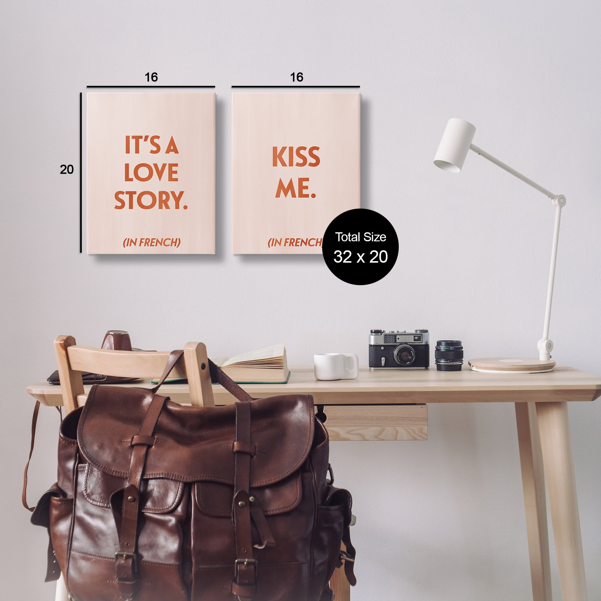 Stupell Industries Modern Love Story Kiss Text & Numbers Painting Wrapped Canvas Art Print Wall Art, 16 x 20, Set of 2