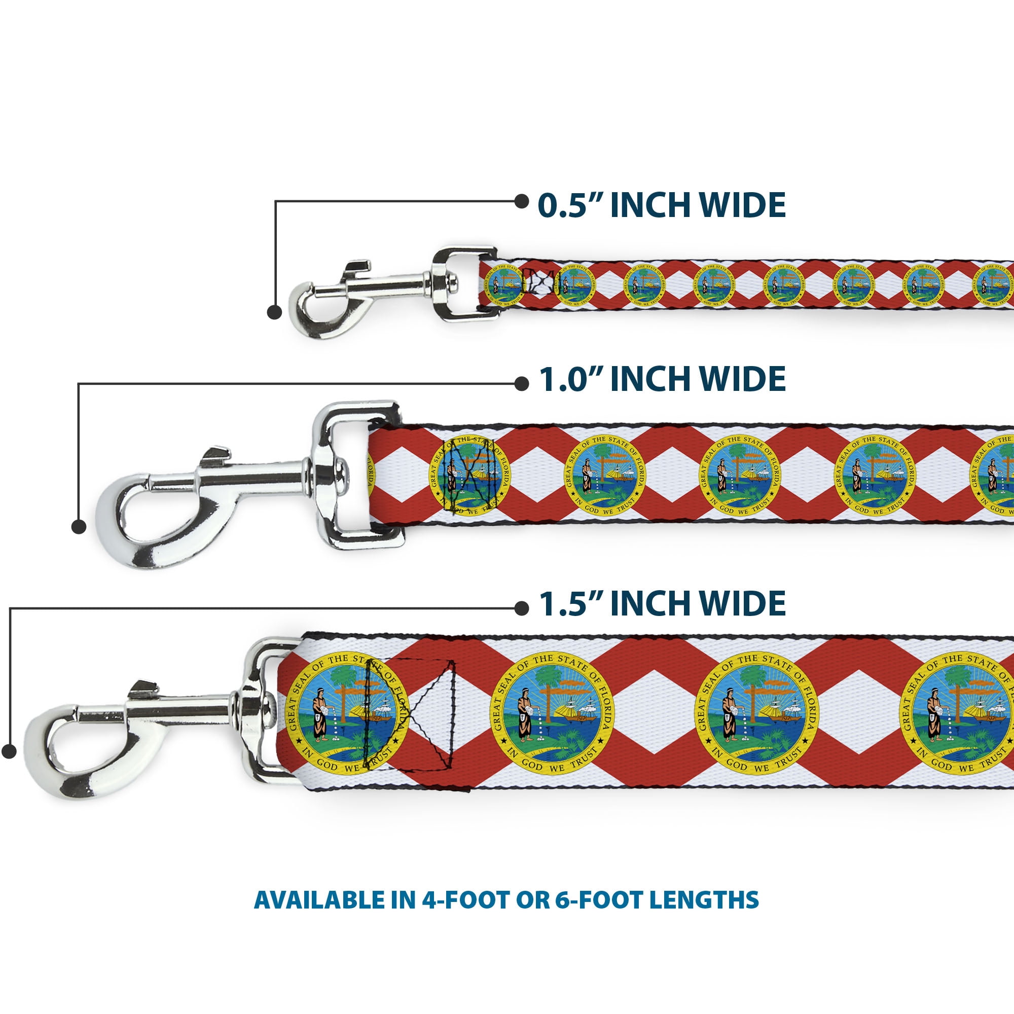 Buckle-Down Pet Leash, Dog Leash, Florida Flag Continuous, 6 Feet Long 1.0 Inch Wide