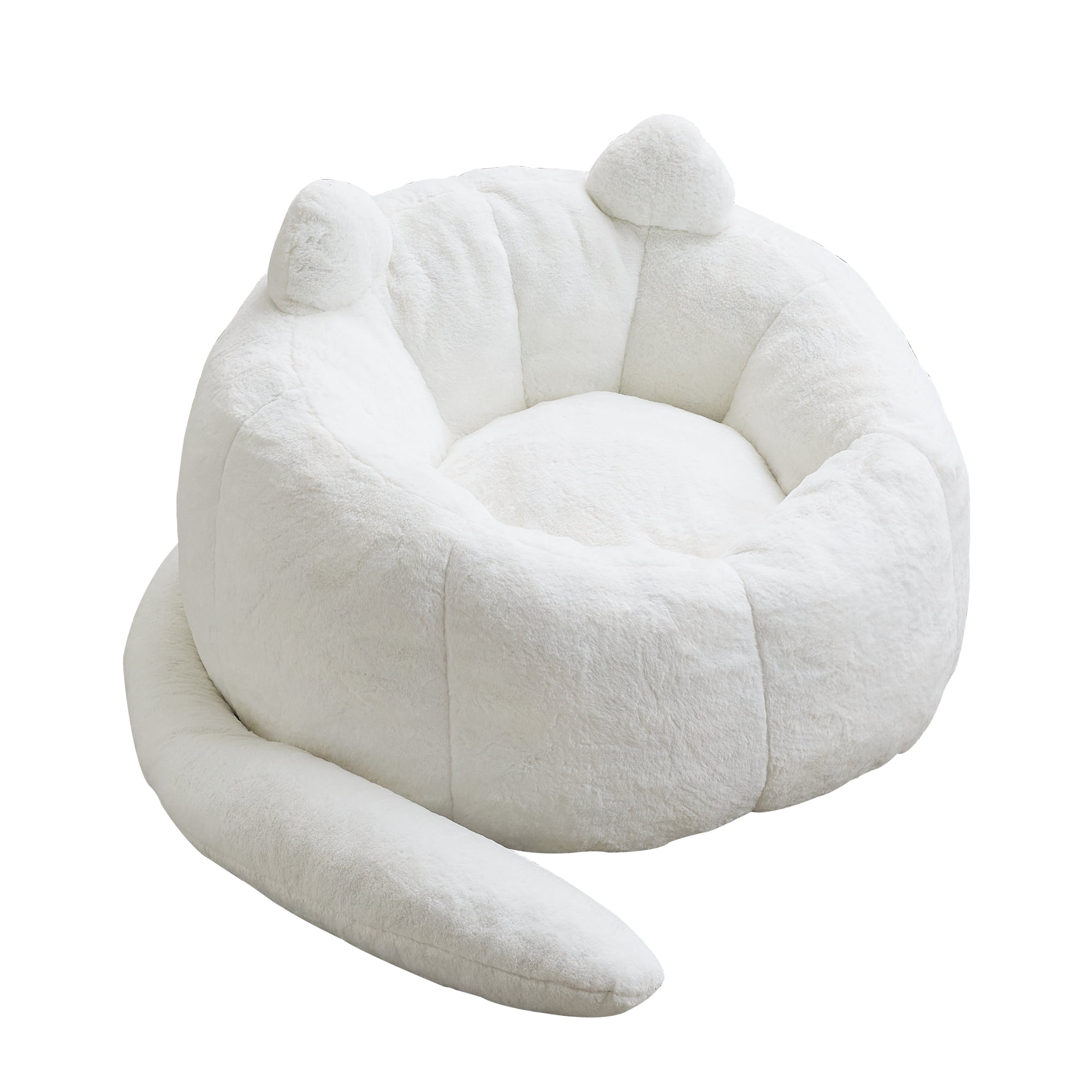 Peispie Giant Cat-Shaped Bean Bag Chair with Long Tail, Cute Comfy Floor Sofa Lounge Chair for Adults & Kids, High-Density Memory Foam Filled Accent Reading Chair for Bedroom, No Assembly, White