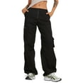 thumbnail image 2 of Txlixc Pantalones cargo casuales para mujer, pantalones holgados de color sólido con múltiples bolsillos, negro / caqui / verde Txlixc  Moda, 2 of 5