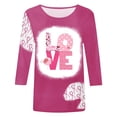 thumbnail image 4 of TIMIFIS Chandails de Sensibilisation au Cancer du Sein pour Femmes Ruban Chandail à Manches Longues Blouse Imprimée T-shirt Ample Blouse à Manches 3/4 Col Rond Hauts Décontractés Automne/hiver, 4 of 4