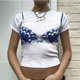 thumbnail image 2 of Mujeres casual Top manga corta sujetador patrón de impresión cuello redondo Camiseta corta para el desgaste del verano, 2 of 6