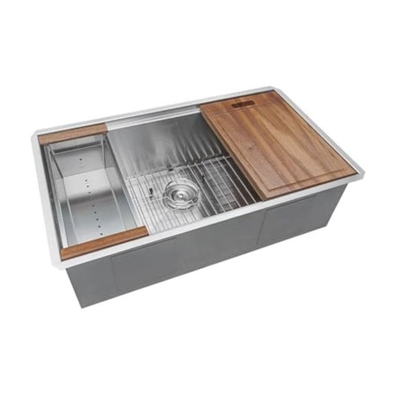 Ruvati 33-inch Workstation Ledge Rounded Corners Undermount 16 Kitchen Sink Single Bowl