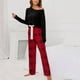thumbnail image 3 of Conjunto de pijama de manga larga para mujer, pantalones a cuadros con cierre de cordón, jersey, Top transpirable, conjunto de ropa de descanso de 2 piezas, negro XL, 3 of 6
