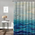thumbnail image 2 of Awpe Aqua Graphic Ocean Waves Sailboat with Birds Seagulls Seascape Horizon Maritime Bathroom Shower Curtain Set with Hooks Waterproof Multiple Sizes White, 2 of 7