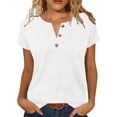 thumbnail image 2 of Babysbule Women's V Neck Button Placket Short Sleeve Henley T Shirt, Casual Loose Fit Top for Daily All Season Wear, 2 of 6