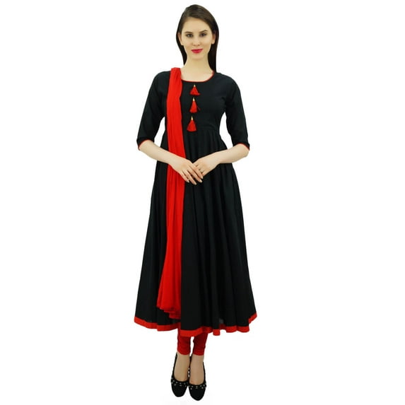 Atasi Women's Designer Anarkali Black Salwar Suit Ethnic Indian Cotton Dress-6