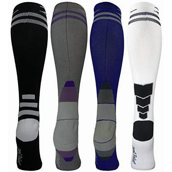Athletic Compression Socks Kids Knee High, (Fits Average age 10-16 Big  Kids Shoe Size 6-Adult Size 8)(4-Pack)