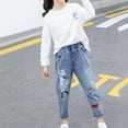 thumbnail image 2 of Hpgjzj Kids Girls Jeans Casual Solid Color Ruffle Bell-Bottoms Denim Pants Mid Waist Flared Trousers 3-12 Years, 2 of 5