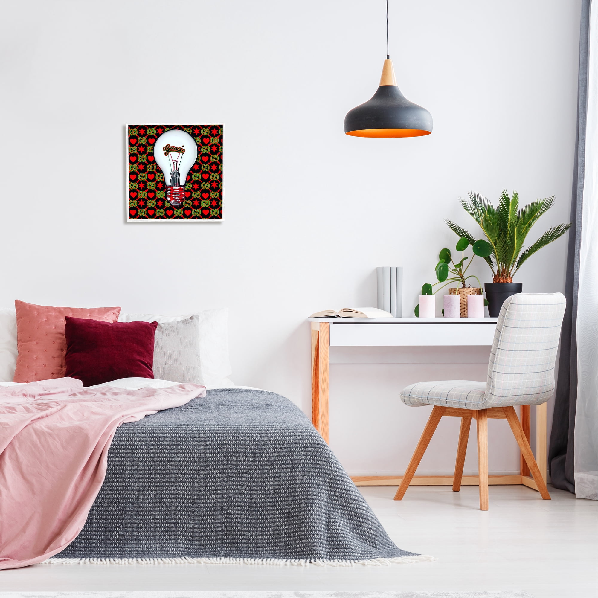 Stupell Industries Glam Brand Lightbulb Pattern Beauty & Fashion Painting White Framed Art Print Wall Art, 17 x 17
