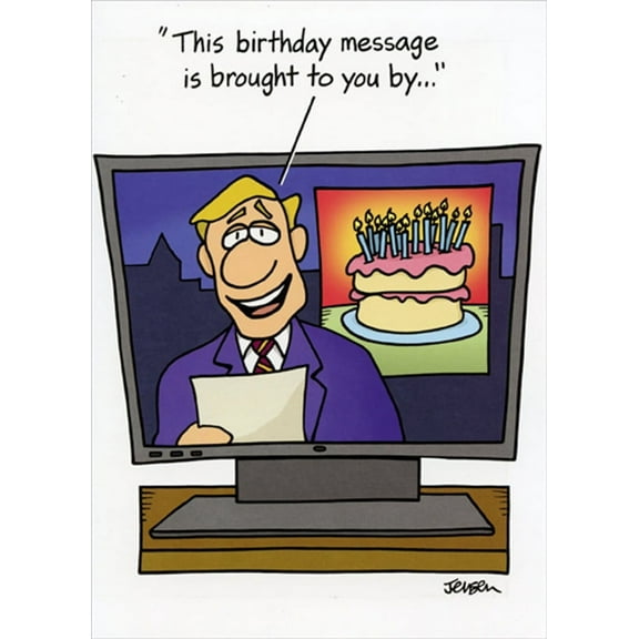 Oatmeal Studios Birthday Message on TV Funny / Humorous Masculine Birthday Card for Man