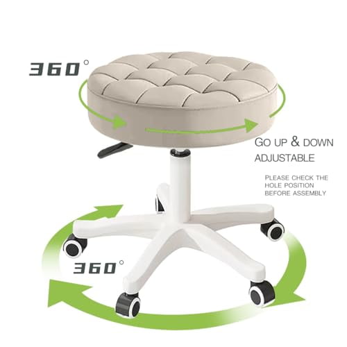 Small Chair Round Rolling Stool with Wheels PU Leather Height Adjustable Swivel Drafting Work SPA Salon Stools Home Office Chair,2 Pack