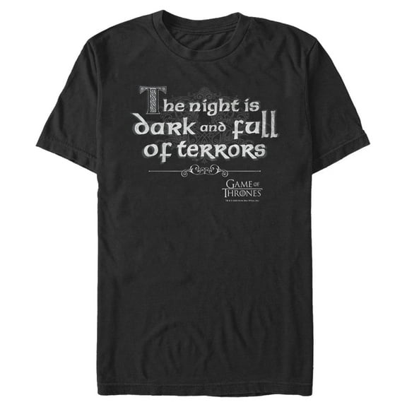 Men's Game of Thrones Night is Dark and Full of Terrors  Graphic Tee Black 2X Large