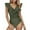 Army Green, variant on Women's Form-Fitting One-Piece Swimsuit with Plunging V-Neckline and Ruffled Shoulder Details - Bikini-Inspired Cut Red S