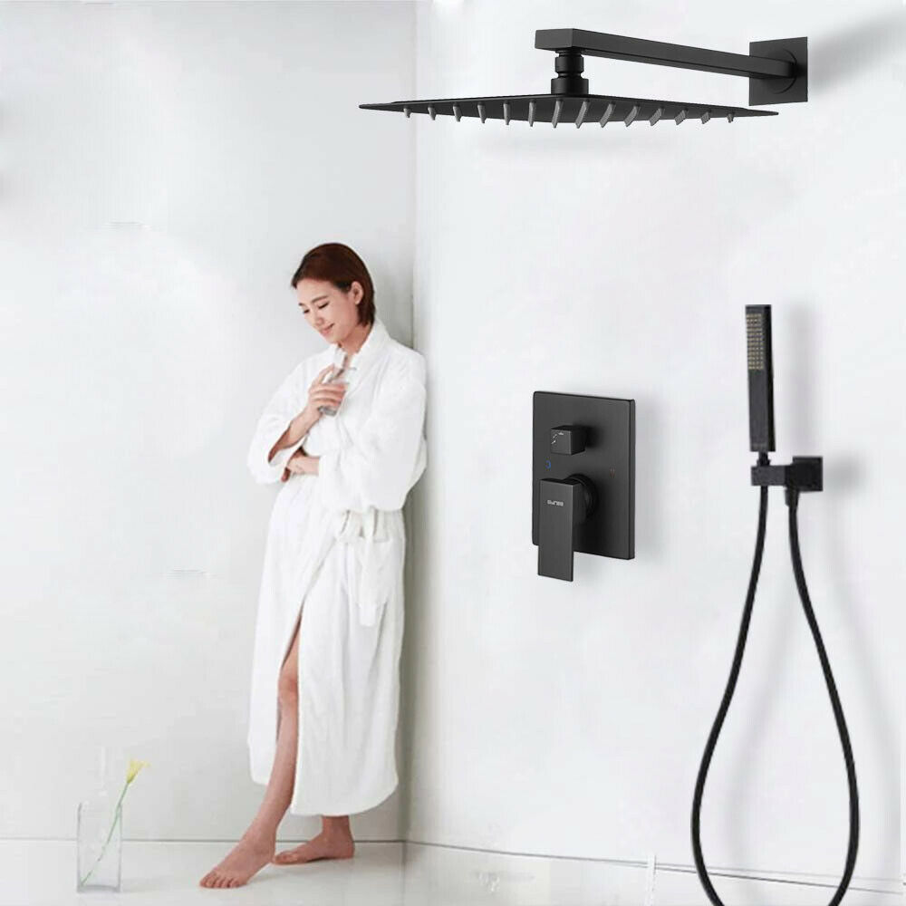 2 Function Shower Faucet Set System Kit 8'' Rainfall Head Mixer Valve Wall Mount