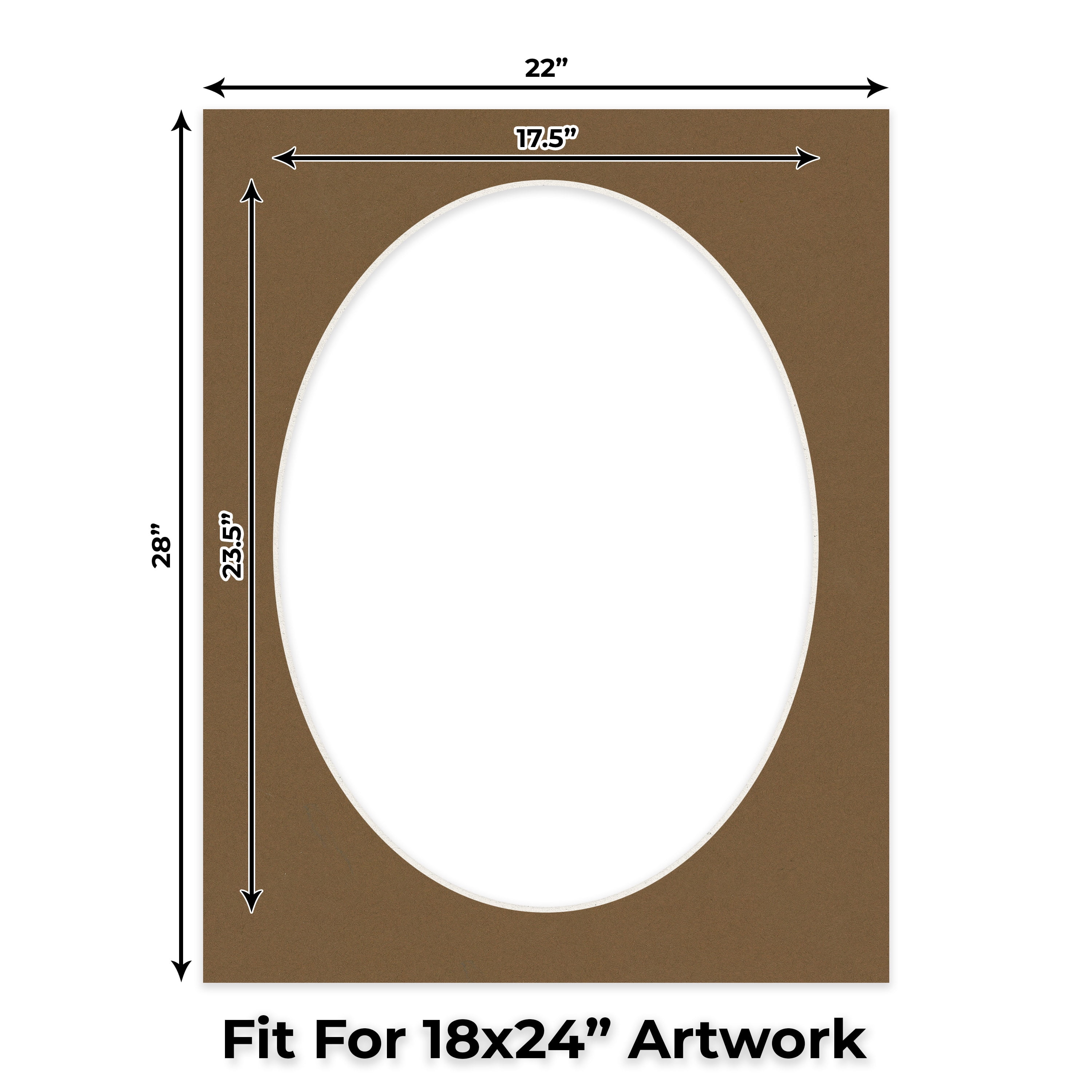 Aged Oak Brown Picture Frame Mat for 22x28 Frames - Oval Opening for 18x24 Photos - 25 Mats
