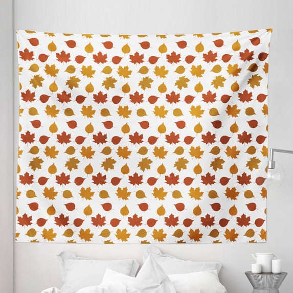 Fall Colors Tapestry, Autumn Themed Woodland Leaves in Ginger Color Palette Nature Forest, Fabric Wall Hanging Decor for Bedroom Living Room Dorm, 5 Sizes, Amber Cinnamon White, by Ambesonne