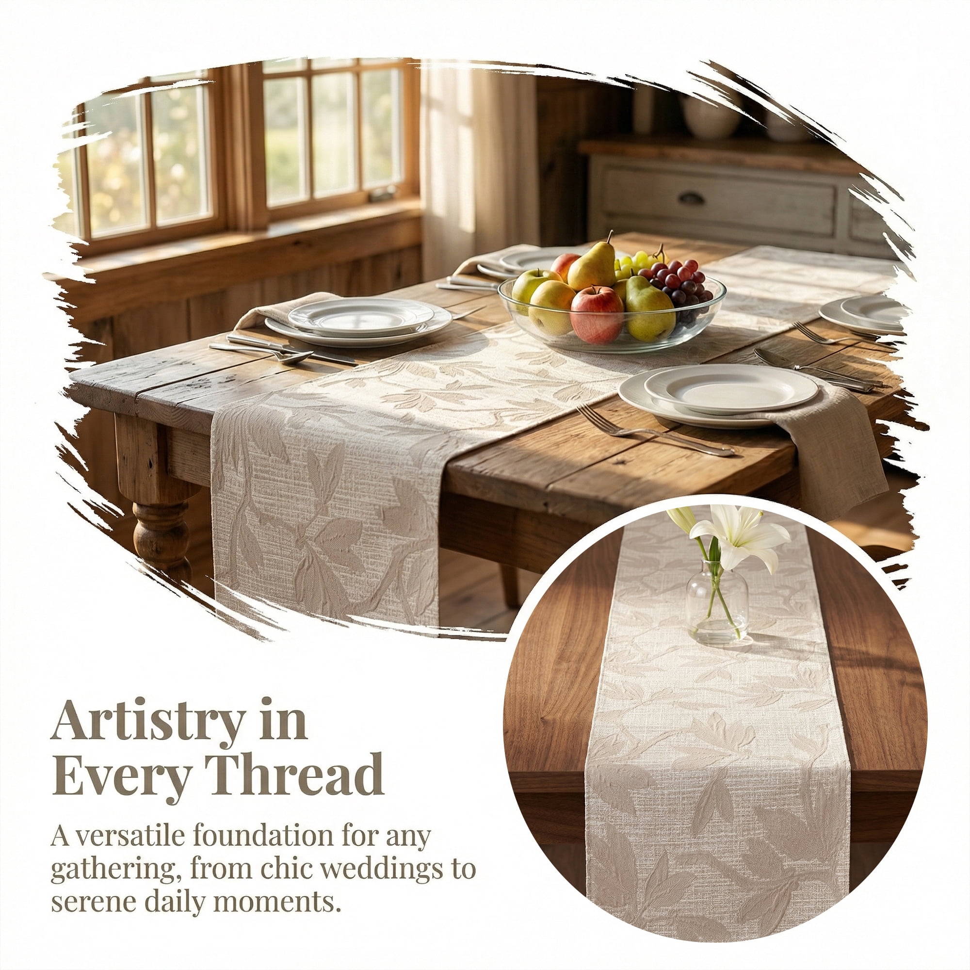Unique Bargains Long Floral Polyester Table Runner for Kitchen Decor Gray 13.8"x82.7"