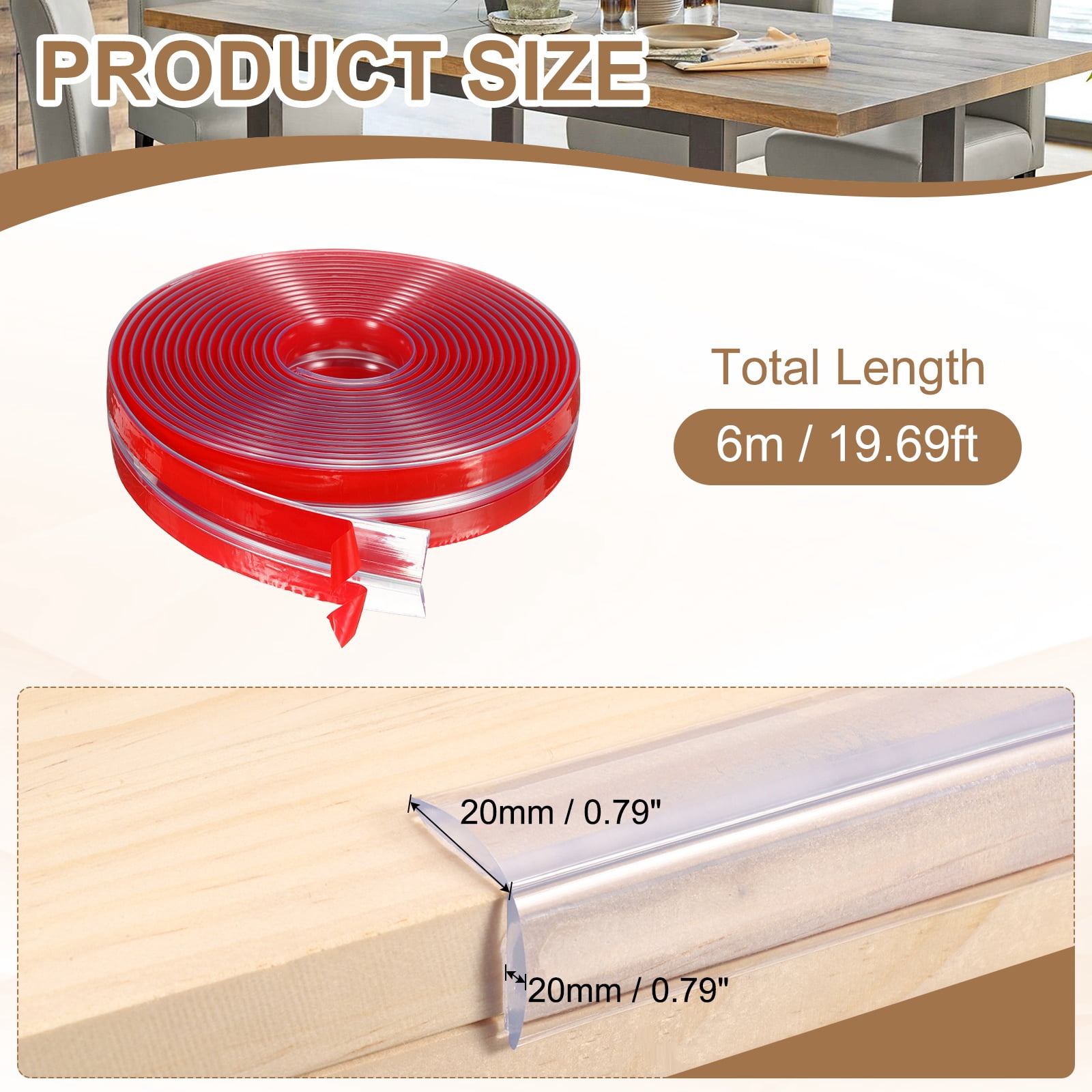Edge Protector, 19.7ft (6M) x 0.8" (20MM) Clear Furniture Corner Guard Strong Adhesive Proofing Edge Safety Bumpers with 4 Corners Guards for Table Cabinets