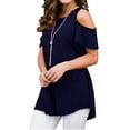 thumbnail image 2 of KVMeteor Women's Cold Shoulder Short Sleeve Tunic Tops Casual Loose Blouse Shirts, 2 of 3