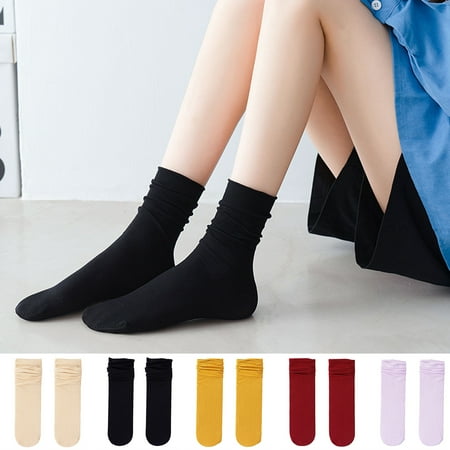

Opolski 2 Pair Ice Socks Ultra-thin Comfortable Velvet Summer Middle Tube Women Pile Socks Stockings for Daily Life