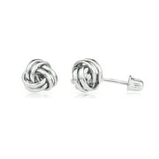 Tilo Jewelry 14K White Gold Classic Polished love Knot Stud Post Earrings with Secure Screw-Backs | 7MM | Women & Unisex