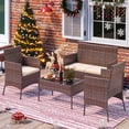 thumbnail image 5 of Ktaxon 4 Piece PE Rattan Wicker Outdoor Patio Conversation Set with Glass Coffee Table and Beige Cushions, Brown Gradient, 5 of 12