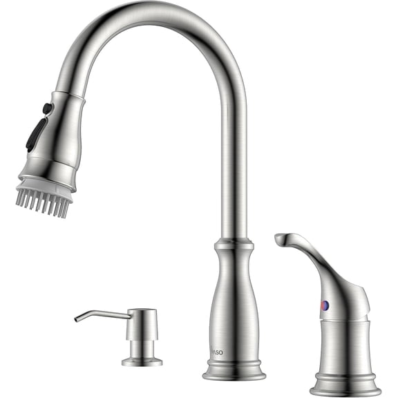 APPASO 3 Hole Kitchen Faucet with Pull Down Sprayer, Brushed Nickel High Arc Sink Faucet