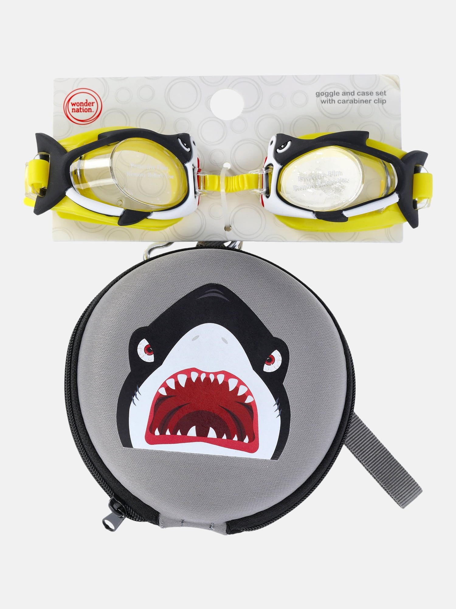 Wonder Nation Boys Shark Swim Goggles with Round Zip Shark Carrying Case, 2-Piece
