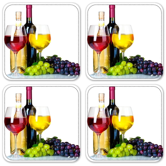Vinyl Drink Coasters - Set of 4 - Red and White Wine on White Background