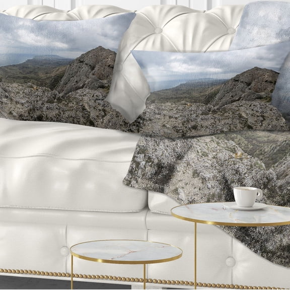 Designart Rocky Mountain Peak Panorama - Landscape Printed Throw Pillow - 12x20
