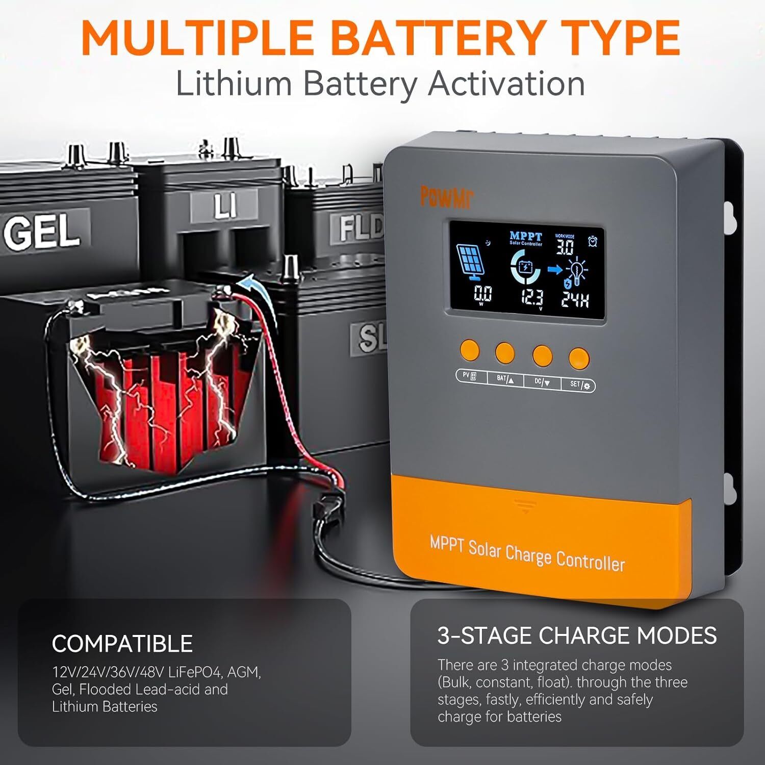 Newest PowMr MPPT 60A Solar Battery Charger Controller 12V 24V 36V 48V PV 160V