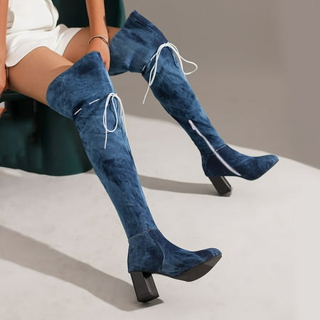 

Qiaocaity Women Shoes on Clearance Up to 20% off Chunky Heel Autumn Winter Lady High Leg Fashion Leisure Over The Knee Boots Dark Blue 42