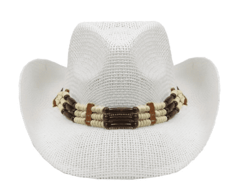 Western WHITE COWBOY Paper Straw HAT with Beads Cowboy Cowgirl Men or Women Lightweight