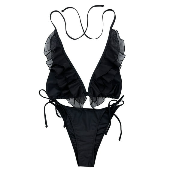 REORIAFEE Womens Swimwear Sexy Brazilian Bikini Swimsuit Beachwear Swimwear Beach Vacation Bikini Two Piece Set Bra Swimwear Beachwear Black L
