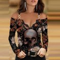 thumbnail image 2 of Blusa HUOGUO sexy de metal sin tirantes con estampado de calaveras con cuello en V para mujer, 2 of 5