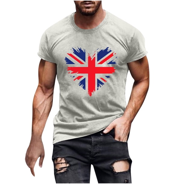 Mens Casual Manga Corta Botón Abajo Camisetas Estados Unidos Bandera Impresión Cuello Redondo Suéter Camiseta, Poliéster Casual Uso Diario para Hombres