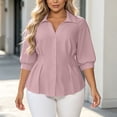 thumbnail image 3 of GERsome Womens Plus Size Button Down Shirts 3/4 Sleeve Collared V-Neck Trendy Pleated Tops Pink 4XL, 3 of 6