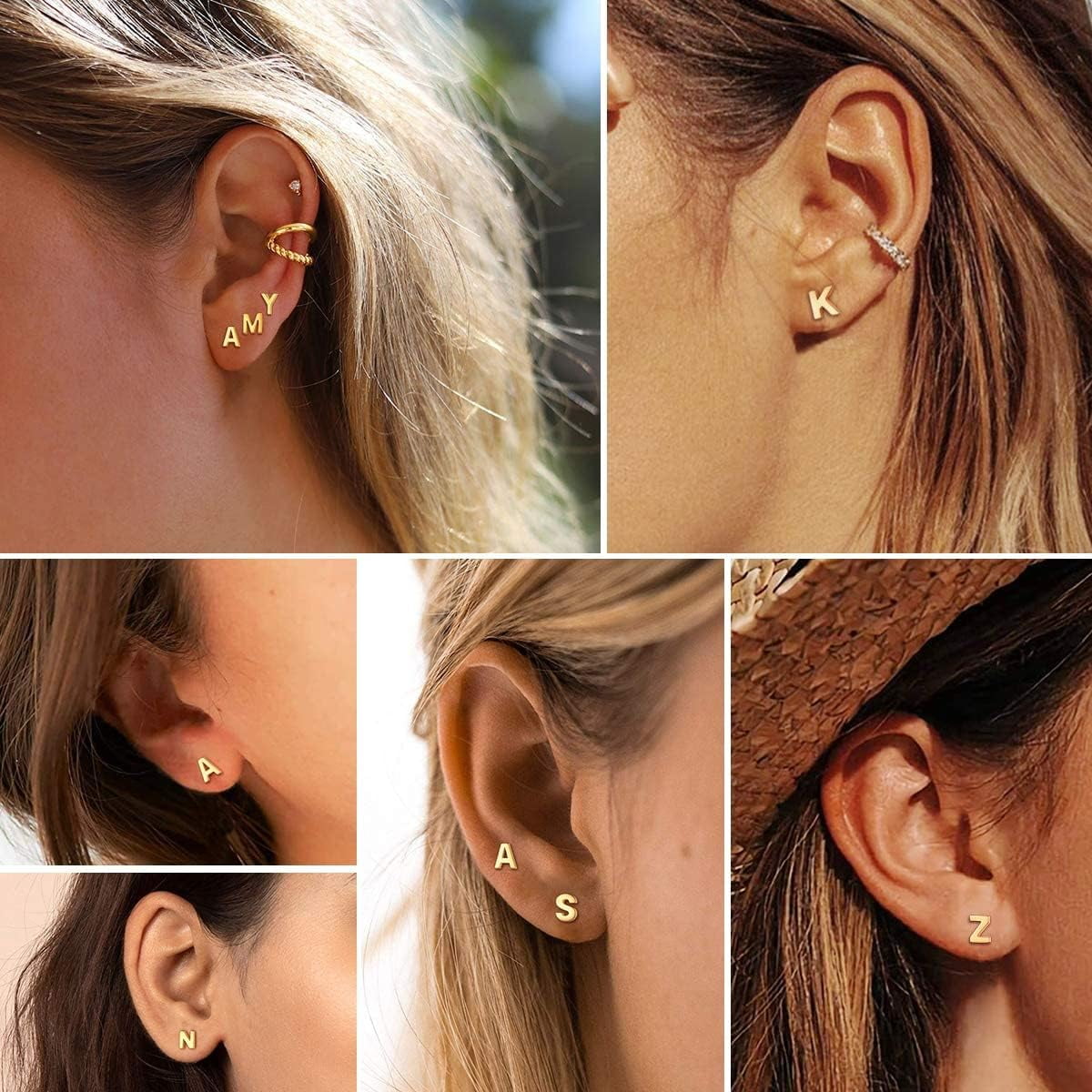 ChicSilver S925 Sterling Silver A-Z Initial Letter Stud Ear Earrings Gift for Women Name Earrings Golden Alphabet Stud Earrings Jewelry