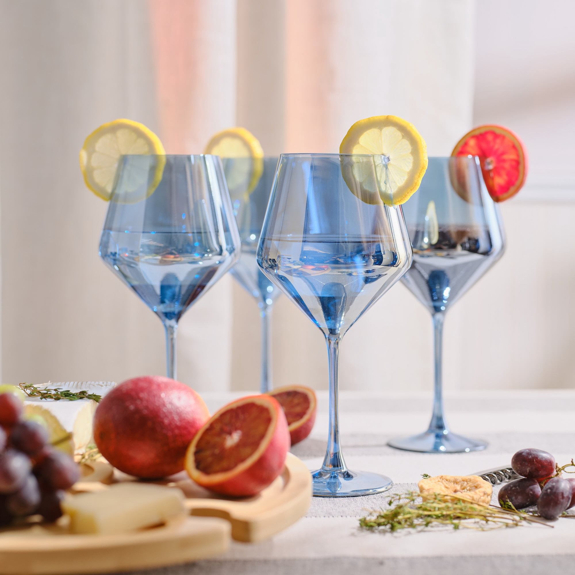 Thyme & Table 4-Pack Angled Wine Glass Set, Iridescent Blue