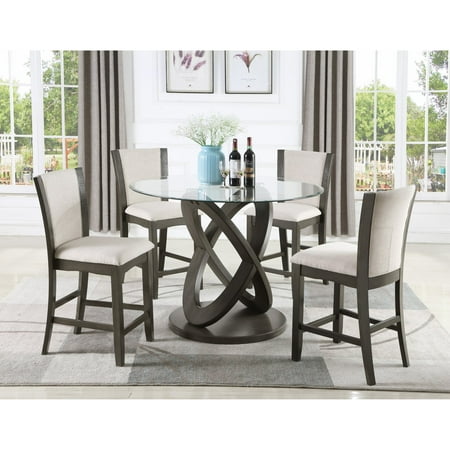 counter dining height table round glass piece furniture chairs roundhill grey fabric gray hymel bolton rainsford strick walmart