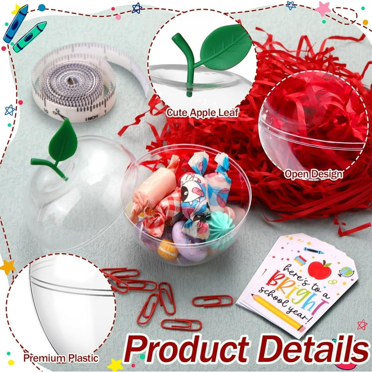 12 Sets Plastic Apple Container for Teacher, Large Apple Shaped Candy Jars Boxes, Teacher Week Appreciation Gifts Bulk Graduation Back to School Ornaments for Party Favor (Clear School Year)