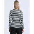 thumbnail image 3 of DARING DIVA Women's Casual Fitted Striped Long Sleeve Tees M Black White Stripe, 3 of 6